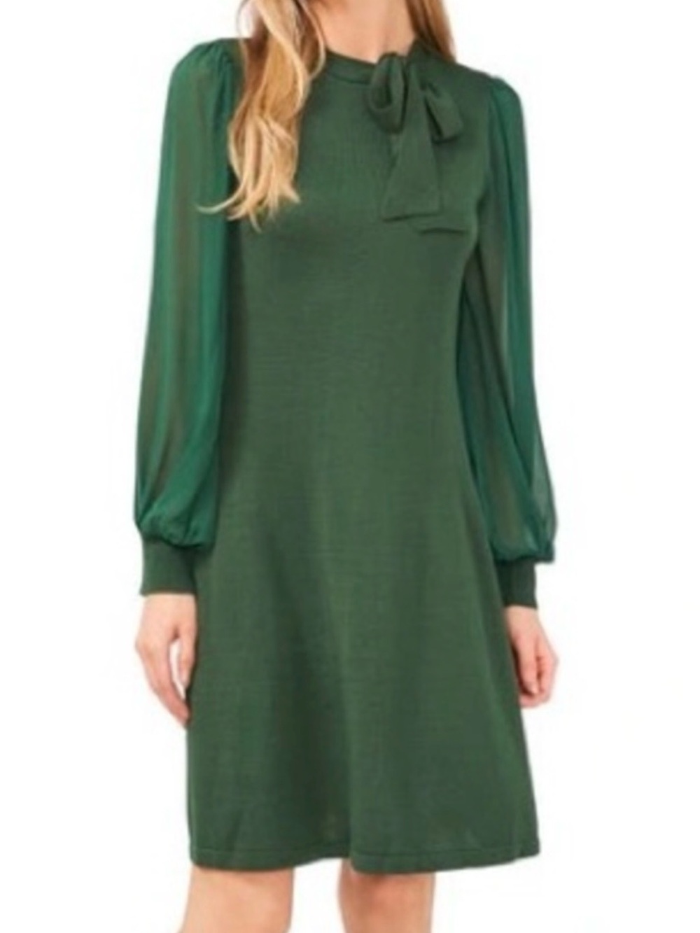 ‼️NWT‼️ CeCe  Bow Tie-Neck A line dress 👗 in Alpine Green